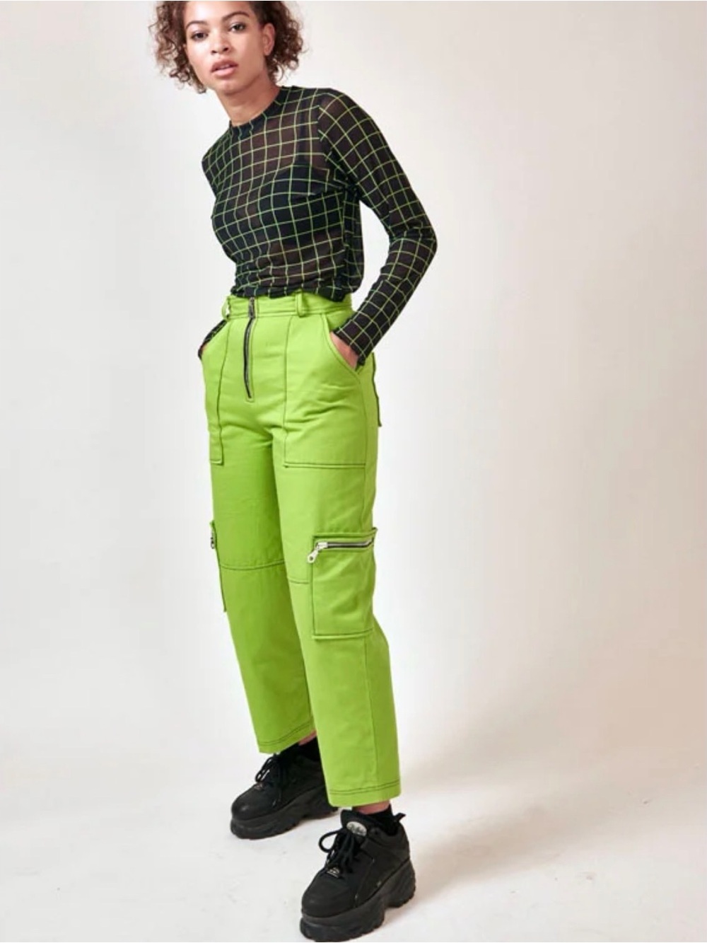 The Ragged Priest Neon Green Cargo Pants Size Large